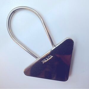 Prada Clip Keychain Triangle M718 Made in Italy Silver Metal Logo Runway Edition